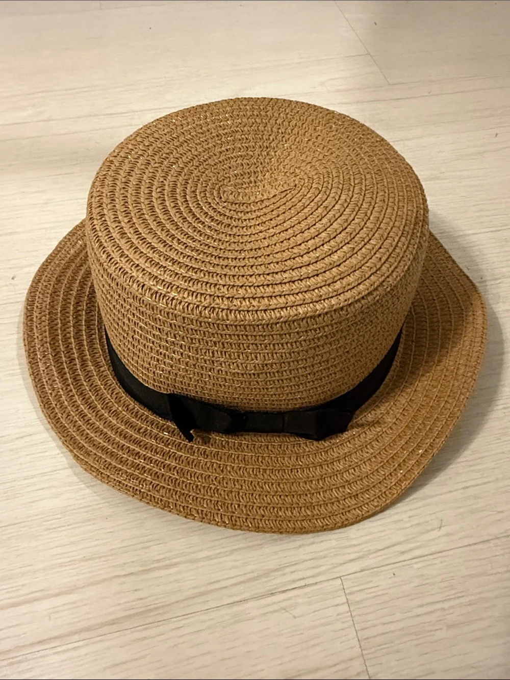 NWOT Straw Sun Hat with Black Ribbon Bow